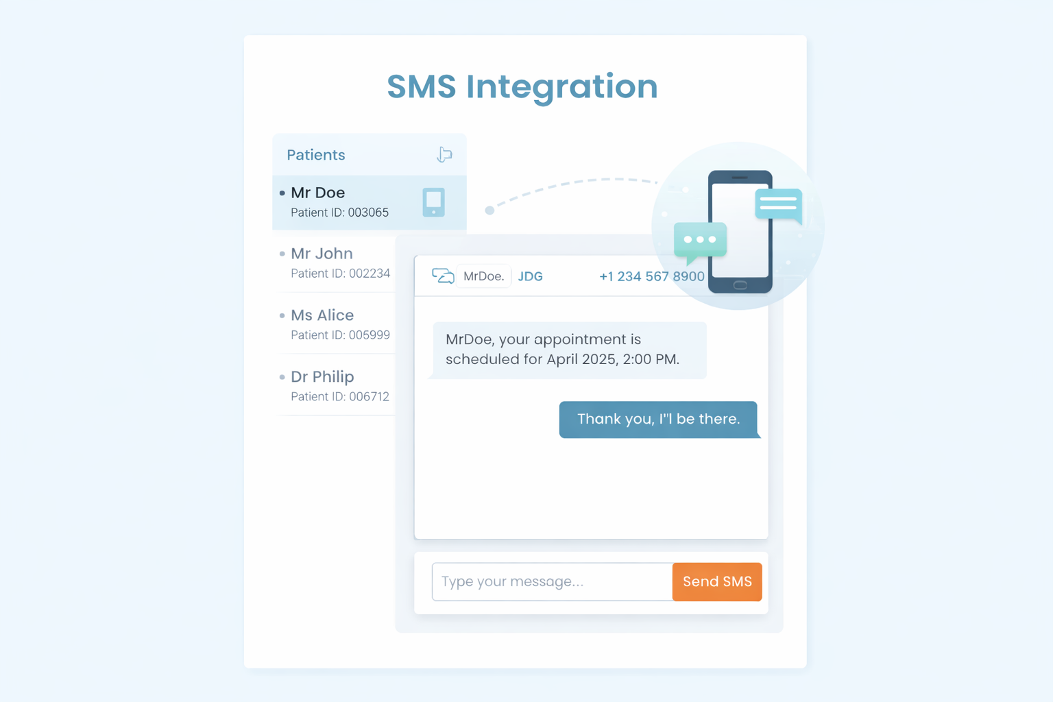 SMS integration for EMR. SMS system for clinic software.