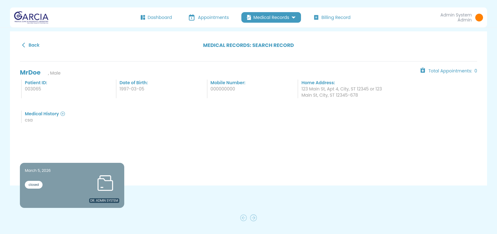 Patient Medical Record History